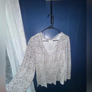Lucky Brand Cream and Brown Floral Blouse